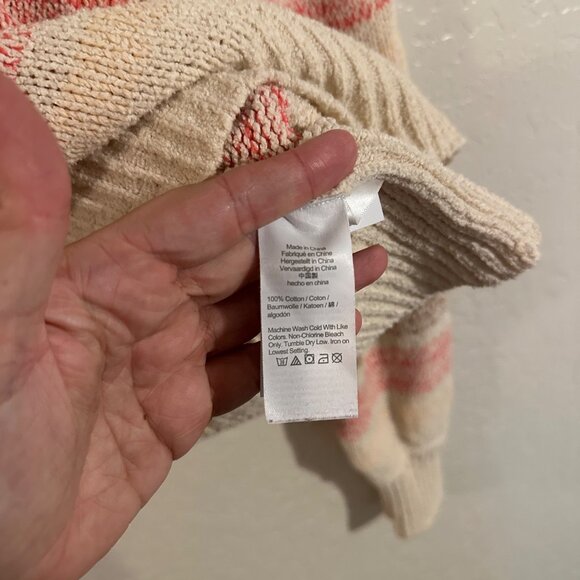 J. Crew 100% Cotton Cream & Pink Striped Crewneck Boucle Sweater - Picture 7 of 8